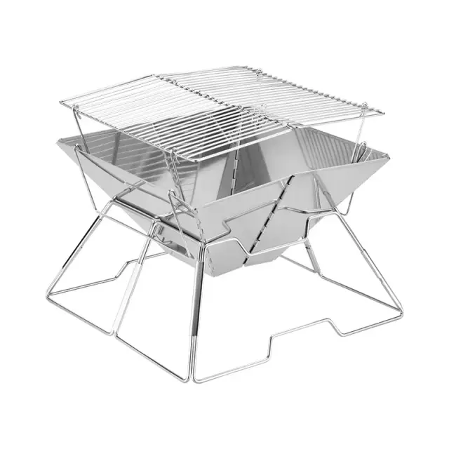 Height Adjustable Outdoor Travel Small Camping Foldable Barbecue Griller Square Stainless Steel BBQ Charcoal Mini Hibachi Grill