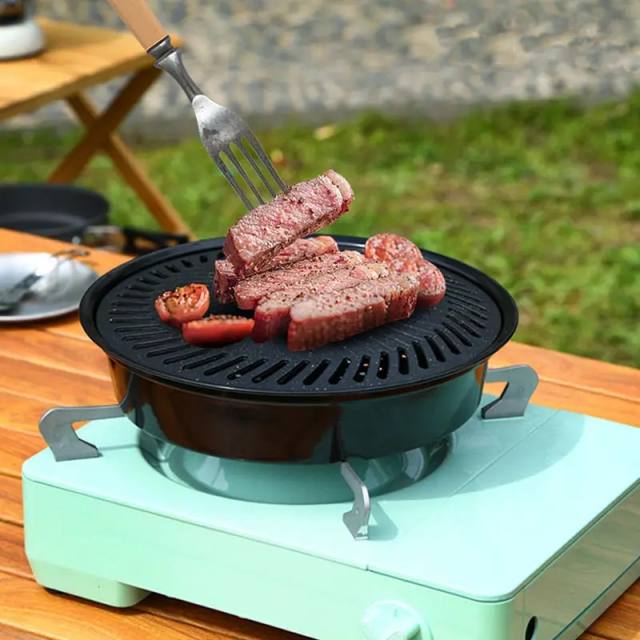 Indoor Outdoor Round bbq Grill Pan Non-stick Electric Baking Pan Korean Roasting Grill Plate