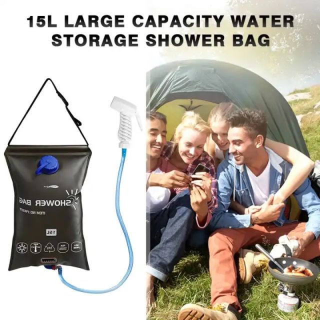 15L Pressure Shower Bag Waterproof Solar Energy Portable Bath Water Bag 95cm Hose Leak-proof Eco-Friendly Outdoor Equipment