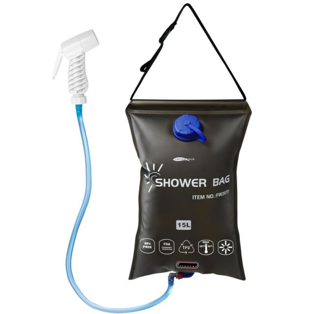 15L Pressure Shower Bag Waterproof Solar Energy Portable Bath Water Bag 95cm Hose Leak-proof Eco-Friendly Outdoor Equipment