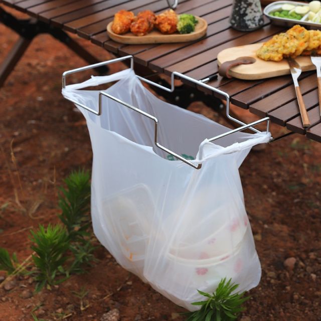 Outdoor camping stainless steel garbage bag hanging rack folding table rack bracket picnic barbecue environmental protection camping rack wholesale