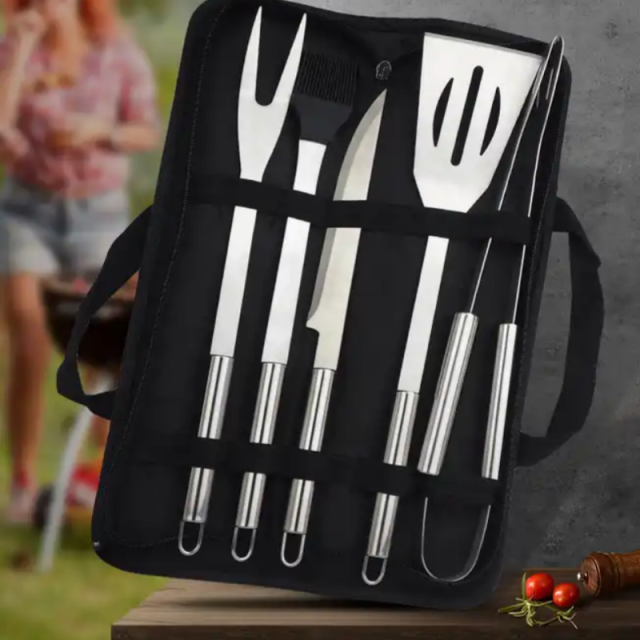 BBQ Multi Tools Outdoor Portable Handbag Stainless Steel 6-Piece Barbeque Grill Accessories Set