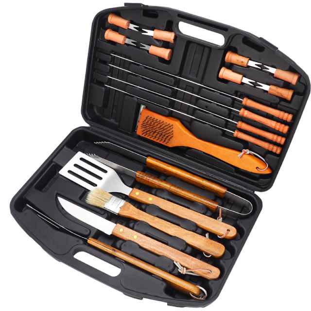 Wooden handle Barbecue Tool set combination stainless steel outdoor wooden handle grill BBQ