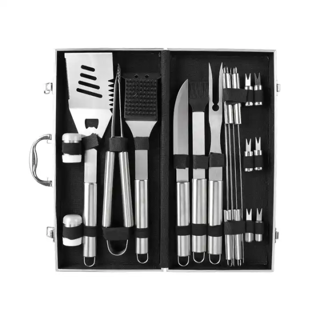 19-Piece Outdoor Aluminum BBQ Picnic Tools Set Barbecue Shovel with Bottle Opener Seasoning Bottle